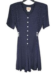 Tobi Vintage 1980s Navy Polka Dot Button Up Pull On Romper Size 13/14