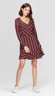 NWOT  Maroon Stripe Faux Wrap Dress New