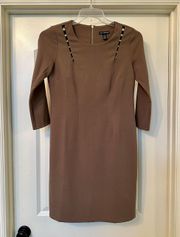 - Beautiful Light Brown Dress with Pearl Shoulder Detail! Brand new