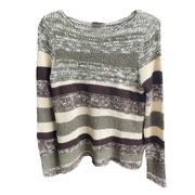 Venus Open Knit Striped Beach Pullover Sweater Green, Cream, Brown, White XSmall