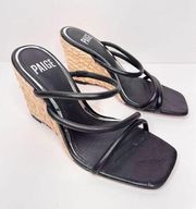 PAIGE Espadrille Sandals Size 6 Black Leather Slip On Heels