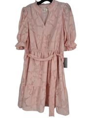 Eliza J‎ Puff Sleeve Jacquard Elastic Waist Dress Pink Size 14