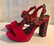 Rocket dog bright pink floral y2k style chunky heels with straps size 8