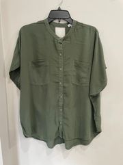 army green button up short sleeve blouse