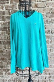 Southern Shirt Thermal Top Medium Teal Cotton Ball Asymmetrical NWOT