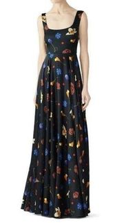 Solace London Naie Gown Dress Black Floral Size 4 Small Designer Maxi  Zip