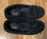 Clarks Leather Upper Moccasin Black Women’s Size 9 Medium Shoes Black Color
