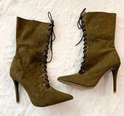 Anne Michelle Faux Suede Lace Up Heeled Mid calf boots Size 9