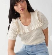 & Other Stories Cream Frilled Puff Sleeve Knit Top Short Sleeve Size Small