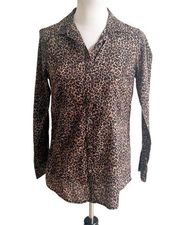 J. McLaughlin Cheetah Animal Print Long Sleeve Button Down Small Brown Black