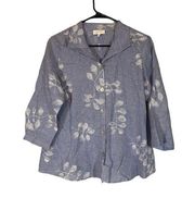 Habitat Blue Linen Blend Collared Short Sleeve Button Down Blouse Women Sz S