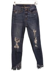 Uptown Girl Destroyed Fringe Skinny Jeans Distressed High Rise 1/25