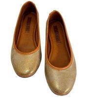 Trask Piper Gold Metallic Brush Off Natural Vachetta Leather Flats