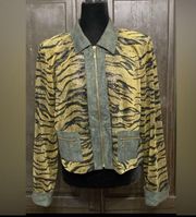 Nancy Bolen  green animal pattern faux suede zip up jacket. Size L