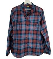 Eddie Bauer Mountain Long Sleeve Hiking Button Front Red Blue Plaid Shirt Sz XL