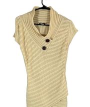 Venus Beige Short Sleeve Cable Knit Faux Button Knit Sweater Women Sz M