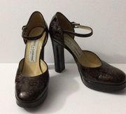 Dolce & Gabbana Italian Floral Tooled Leather Platform Heels Brown Size 37.5 EUC