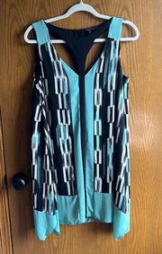 BCBG MaxAzria Black and Teal Cutout Trapeze Mini Dress  Size Small