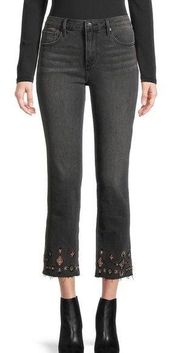 Driftwood Colette Embroidered Cropped Jeans Black Size US 29