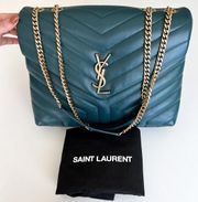 Saint Laurent YSL Loulou Medium Calf Flap-Top Shoulder Bag in Sea Turquoise