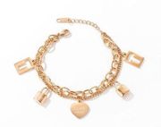 14K Rose Gold Plated Love Heart Key Charm Bracelet for Women