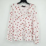 Eloquii White Red Polka Dot Ruffle V-Neck Blouse Size 22