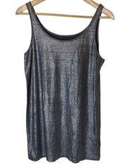 Eileen Fisher Linen Tank Top Metallic Silver Grey Scoop Neck Lagenlook sz Medium