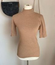 Elie Tahari Camel Turtleneck Sweater, Button, Size Small