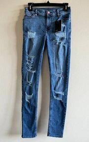 NEW ASOS Mid Waisted Slim Distressed Jeans Blue Womens Size W28 x L32