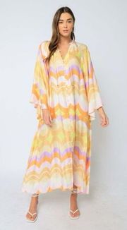 Rayon Abstract Retro Print Bohemian Maxi Dress M