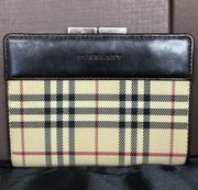 BURBERRY Nova Check Compact Brown Leather and Canvas Kisslock Wallet