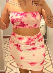 Pink Tube Top Two Piece Skirt Set