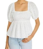 Aqua Babydoll Eyelet Top in White Size Medium NWT