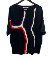 Diane Von Furstenberg Black Short Sleeve Oversize Sweater Size Small