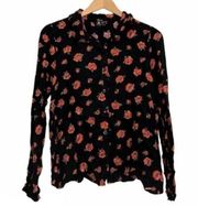 VOLCOM PACSUN Black Red Orange Floral Rayon ? Long Sleeve Button Down Small S