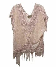 Democracy Sheer Embroidered Floral Light Pink  Long Sleeve Blouse Top Medium