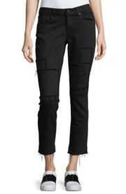 Derek Lam 10 Crosby Mila MidRise Slim Girlfriend Jeans Patchwork Black Size 28