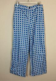 Wild Fable | Blue Checkered Print Floral Elastic Waist Wide Leg Pants Size Large