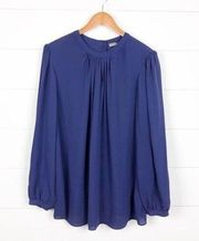 Halston Heritage Blue Silk Blouse Long Sleeve Size 10