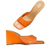 New H&M Orange Square Toe Wedge Slip On Sandal Mules Size 9