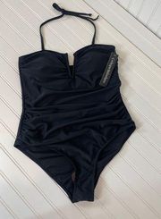 NWT CATHERINE MALANDRINO Womens Swimsuit Padded Solid One Piece 1-PC Size M