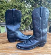 Women Size 9.5B Lucchese Black Leather Western Cowboy Boots Vintage