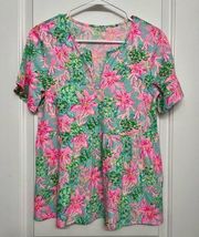 Lilly Pulitzer Jodee Shirt Swing Top Size XS VNeck Ruffle Peplum NWOT Surf Blue