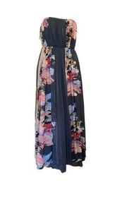 TIBI Blue and Pink Floral Strapless Maxi Dress - size 4