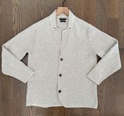 Boucle Woven Cotton Button Front Cardigan in Oatmeal Size Medium