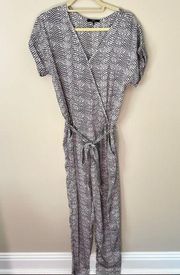 Tart Gray & White Short Sleeve Jumpsuit with Pockets | M