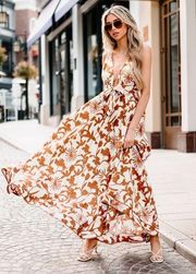 Plunging Neck Floral Maxi Dress