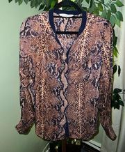 REBECCA TAYLOR Silk Button Down Long Sleeve Snake Skin Print Top size 6