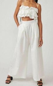 Small NEW Danelle Set White Ruffle Crop Cami Wide Leg Pants Relaxed