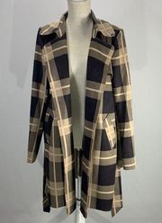 Solitaire Anthropologie Faux Suede Belted Brown Plaid Jacket Size Large